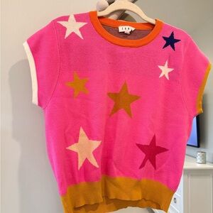 THML Hot Pink Star Knit Short Sleeve Sweater with Colorful Stars